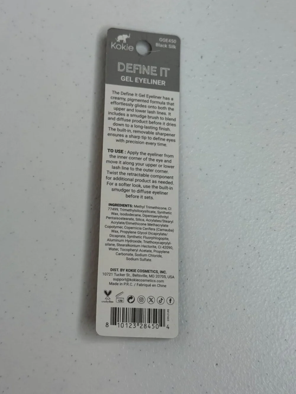 Kokie Define It Gel Eyeliner Black Silk Waterproof Smudge Proof Retractable